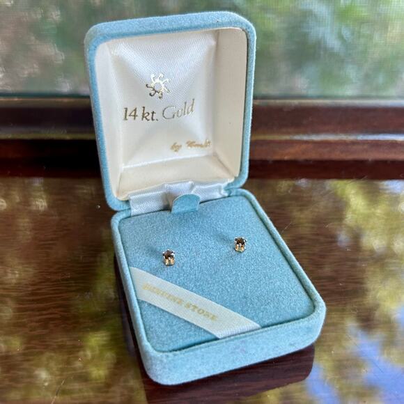 14K Gold Smoky Quartz Stud Vintage Earrings by Carla w/ Original Box - Picture 11 of 13